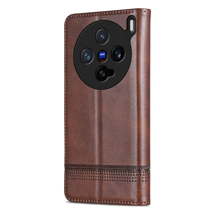 For vivo X200 Pro mini AZNS Magnetic Calf Texture Leather Phone Case(Dark Brown)