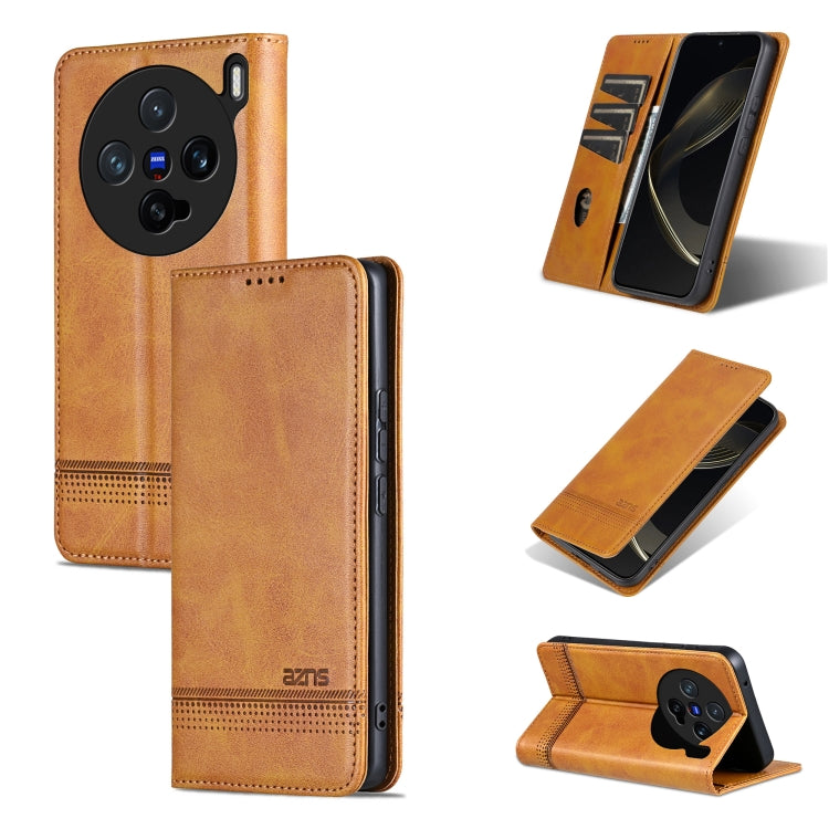For vivo X200 Pro mini AZNS Magnetic Calf Texture Leather Phone Case(Light Brown)