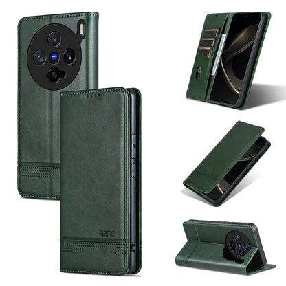 For vivo X200 Pro mini AZNS Magnetic Calf Texture Leather Phone Case(Dark Green)