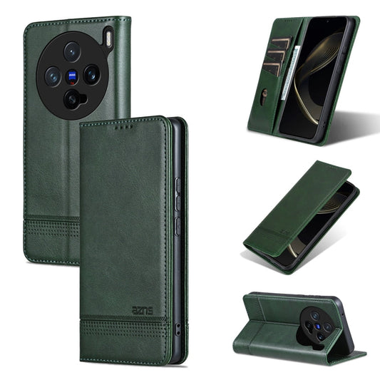 For vivo X200 Pro mini AZNS Magnetic Calf Texture Leather Phone Case(Dark Green)