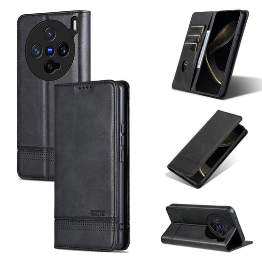 For vivo X200 Pro mini AZNS Magnetic Calf Texture Leather Phone Case(Black)