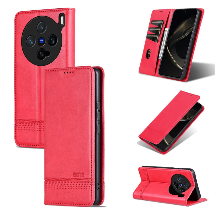 For vivo X200 Pro mini AZNS Magnetic Calf Texture Leather Phone Case(Red)