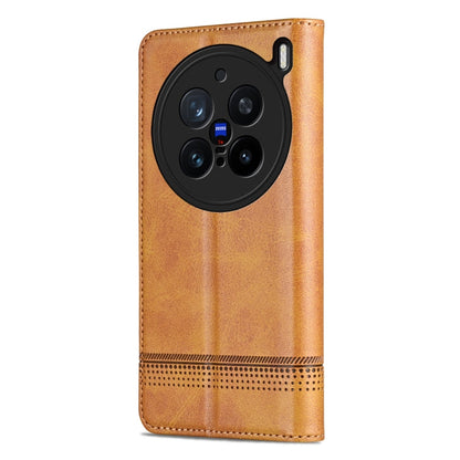 Pour étui de téléphone en cuir texturé de veau magnétique AZNS pour vivo X200 Pro (marron clair)