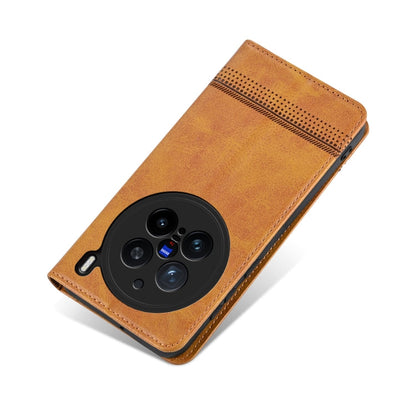 Pour étui de téléphone en cuir texturé de veau magnétique AZNS pour vivo X200 Pro (marron clair)