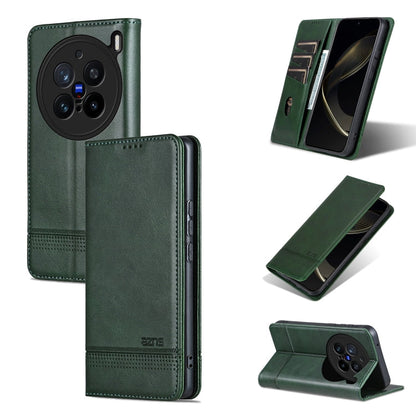 For vivo X200 Pro AZNS Magnetic Calf Texture Leather Phone Case(Dark Green)
