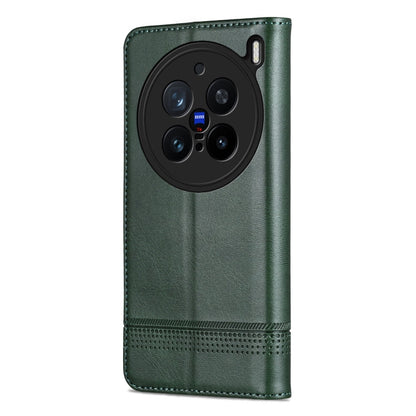 For vivo X200 Pro AZNS Magnetic Calf Texture Leather Phone Case(Dark Green)