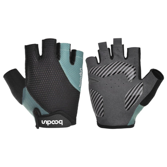 BOODUN 1408 Gants de cyclisme d'extérieur respirants à demi-doigts avec absorption des chocs en silicone 4D, Taille : M (Noir et bleu)