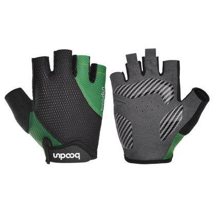 Gants de vélo BOODUN 1408 avec absorption des chocs en silicone 4D, coupe-doigts, respirants, pour l'extérieur, taille L (noir et vert)