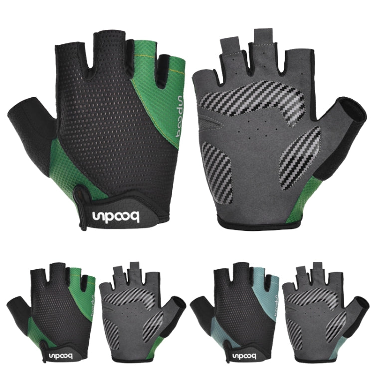 Gants de vélo BOODUN 1408 avec absorption des chocs en silicone 4D, coupe-doigts, respirants, pour l'extérieur, taille L (noir et vert)