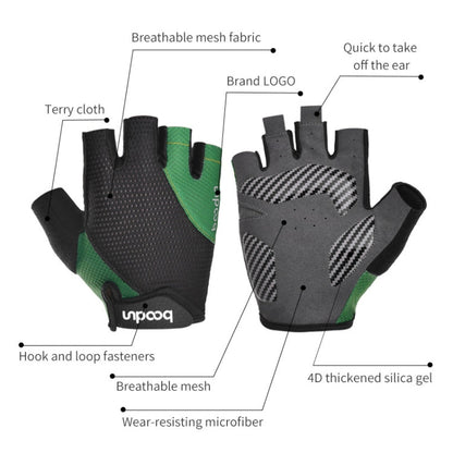 Gants de vélo BOODUN 1408 avec absorption des chocs en silicone 4D, coupe-doigts, respirants, pour l'extérieur, taille L (noir et vert)