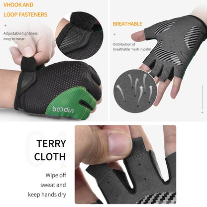 Gants de vélo BOODUN 1408 avec absorption des chocs en silicone 4D, coupe-doigts, respirants, pour l'extérieur, taille L (noir et vert)
