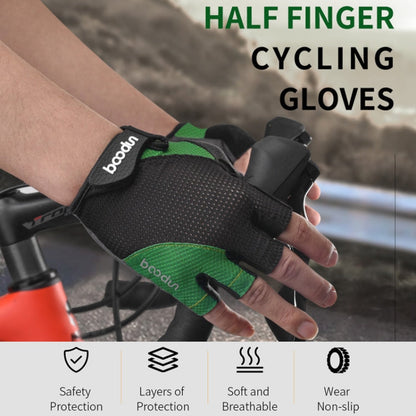 Gants de vélo BOODUN 1408 avec absorption des chocs en silicone 4D, coupe-doigts, respirants, pour l'extérieur, taille L (noir et vert)