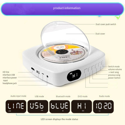Kecag KC-609 Wall Mounted Home DVD Player Bluetooth CD Player, Specification:CD Version +Not Connected to TV + Charging Version(White)