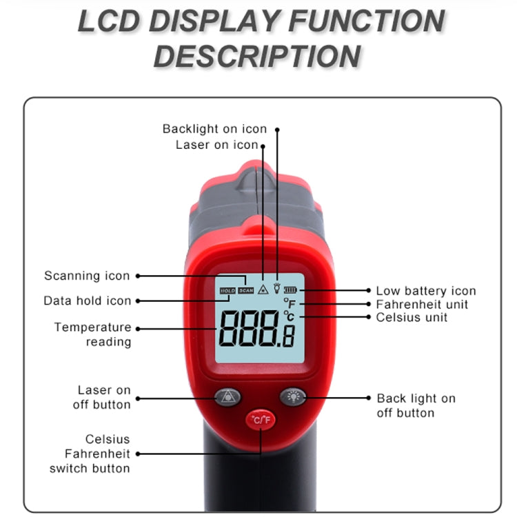 Wintact WT319B -50-550 Celsius LCD Display Infrared Thermometer, Battery Not Included
