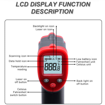 Wintact WT319B -50-550 Celsius LCD Display Infrared Thermometer, Battery Not Included