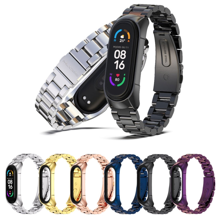For Xiaomi Mi Band 6 / 6 NFC MIJOBS TF2 Tri-Bead Stainless Steel Watch Band(Silver)