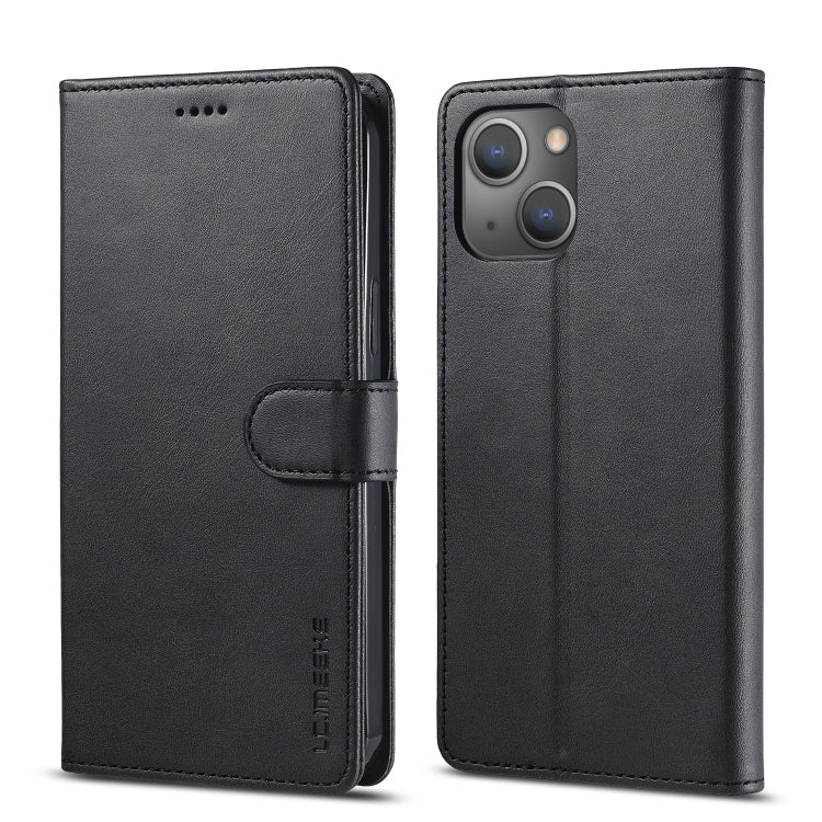 For iPhone 14 LC.IMEEKE Calf Texture Horizontal Flip Leather Case (Black)
