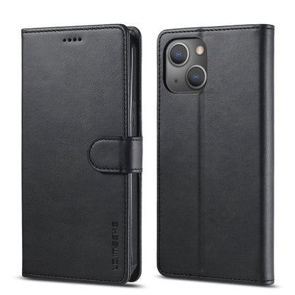 For iPhone 14 LC.IMEEKE Calf Texture Horizontal Flip Leather Case (Black)