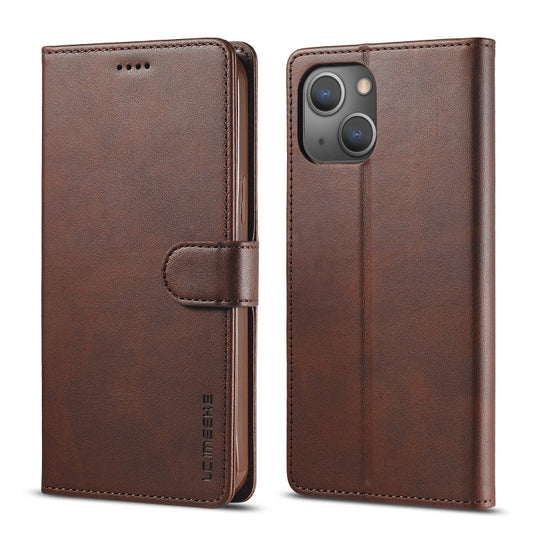 Pour iPhone 14 Plus LC.IMEEKE Étui en cuir à rabat horizontal avec texture de veau (marron)