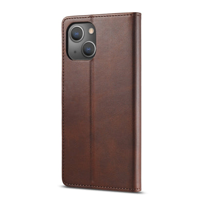 For iPhone 14 Plus LC.IMEEKE Calf Texture Horizontal Flip Leather Case (Brown)