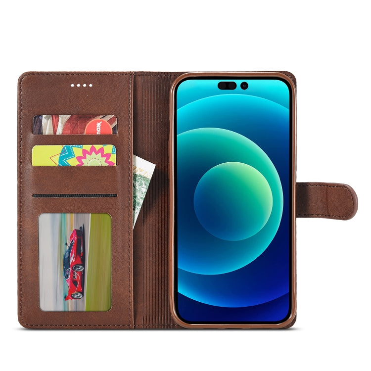 For iPhone 14 Plus LC.IMEEKE Calf Texture Horizontal Flip Leather Case (Brown)