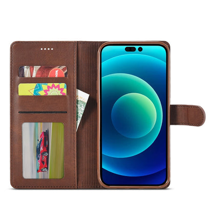 For iPhone 14 Plus LC.IMEEKE Calf Texture Horizontal Flip Leather Case (Brown)