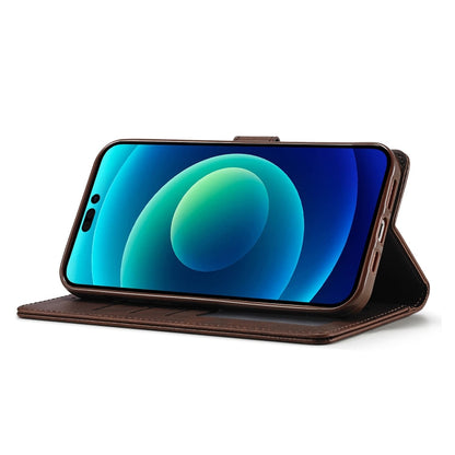 For iPhone 14 Plus LC.IMEEKE Calf Texture Horizontal Flip Leather Case (Brown)