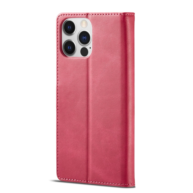 For iPhone 14 Pro LC.IMEEKE Calf Texture Horizontal Flip Leather Case(Red)