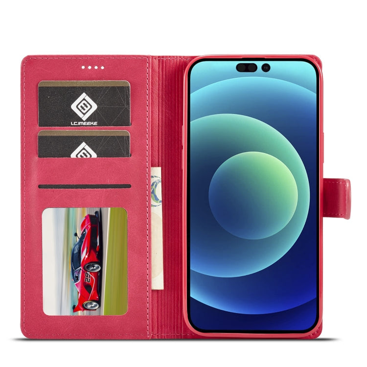 For iPhone 14 Pro LC.IMEEKE Calf Texture Horizontal Flip Leather Case(Red)