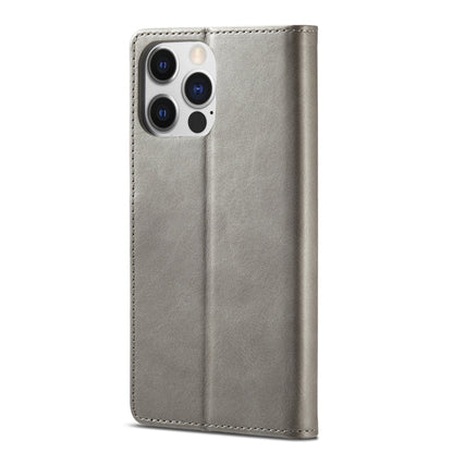 For iPhone 14 Pro LC.IMEEKE Calf Texture Horizontal Flip Leather Case(Grey)