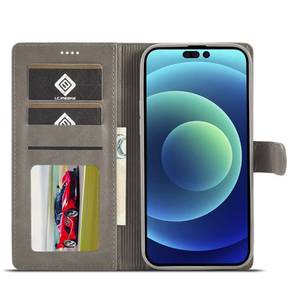 For iPhone 14 Pro LC.IMEEKE Calf Texture Horizontal Flip Leather Case(Grey)