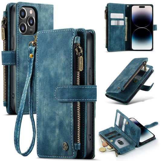 Pour iPhone 14 Pro Étui en Cuir Multifonctionnel CaseMe C30 (Bleu)