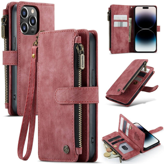 Coque en cuir multifonctionnelle CaseMe C30 pour iPhone 14 Pro Max (Rouge)