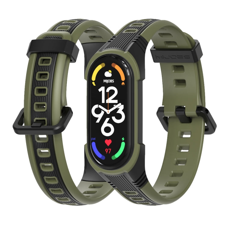 For Xiaomi Mi Band 5 / 6 / 7 MIJOBS Unibody Two-color Silicone Watch Band(Black Army Green)