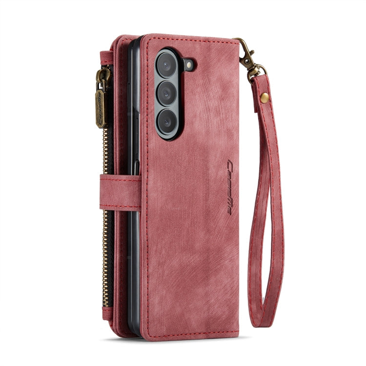 Pour Samsung Galaxy Z Fold6 5G Étui Caseme C30 Multifonctionnel avec Fentes pour Cartes et Fermeture Éclair, Étui en Cuir pour Téléphone (Rouge)