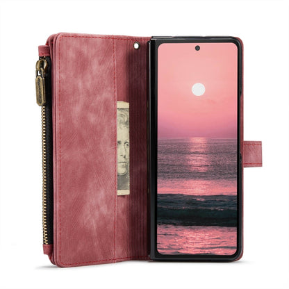 Pour Samsung Galaxy Z Fold6 5G Étui Caseme C30 Multifonctionnel avec Fentes pour Cartes et Fermeture Éclair, Étui en Cuir pour Téléphone (Rouge)
