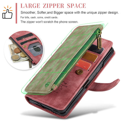 Pour Samsung Galaxy Z Fold6 5G Étui Caseme C30 Multifonctionnel avec Fentes pour Cartes et Fermeture Éclair, Étui en Cuir pour Téléphone (Rouge)