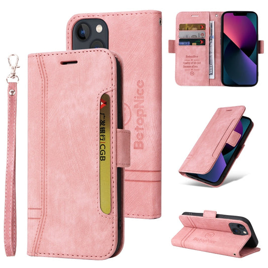 Pour iPhone 14 Étui de téléphone en cuir avec boucle double face BETOPNICE (Rose)