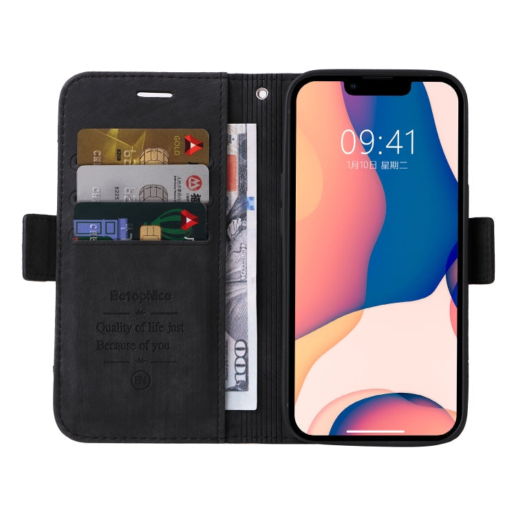 For iPhone 14 Plus BETOPNICE Dual-side Buckle Leather Phone Case(Black)