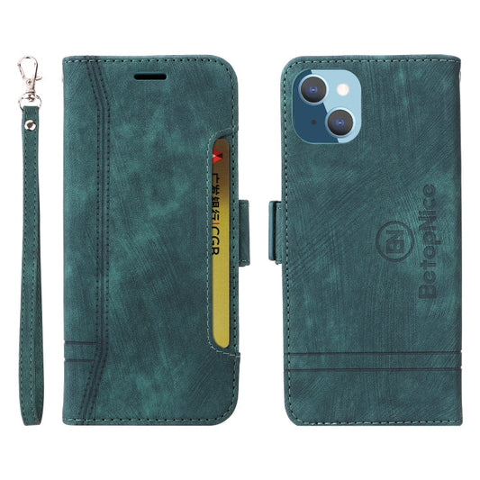Pour iPhone 14 Plus Étui de Téléphone en Cuir à Double Boucle BETOPNICE (Vert)