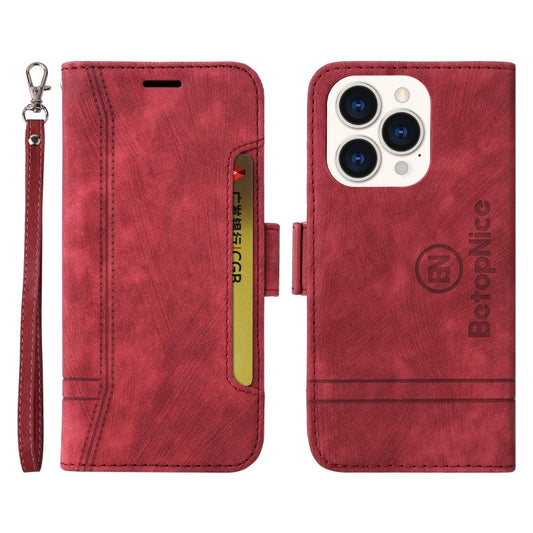 Pour iPhone 14 Pro, étui de téléphone en cuir à double boucle BETOPNICE (rouge)
