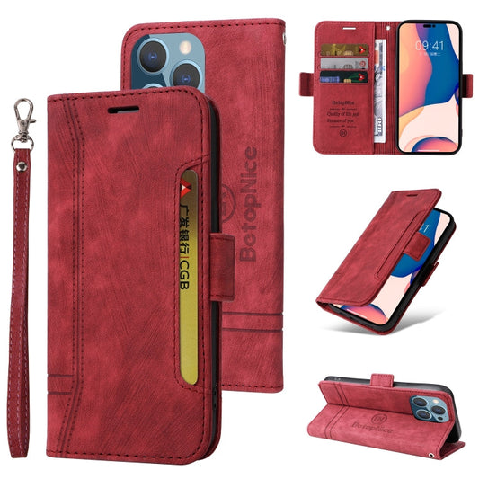 Pour iPhone 14 Pro Max Étui de téléphone en cuir à boucle double face BETOPNICE (rouge)