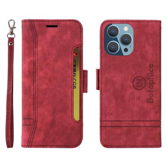 Pour iPhone 14 Pro Max Étui de téléphone en cuir à boucle double face BETOPNICE (rouge)