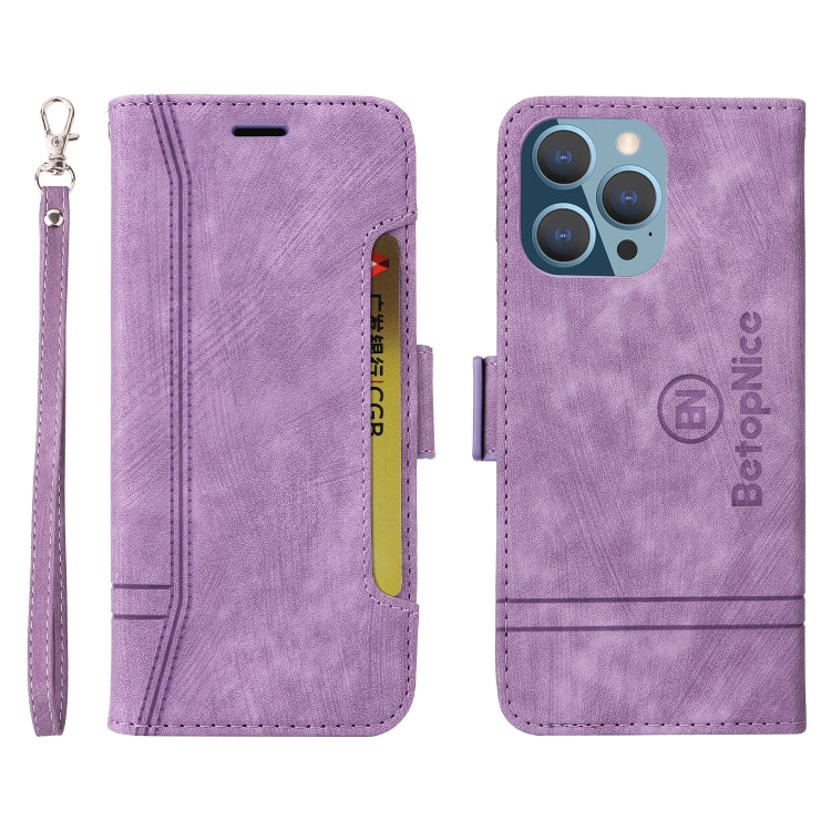For iPhone 14 Pro Max BETOPNICE Dual-side Buckle Leather Phone Case(Purple)