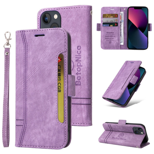 Pour iPhone 13 mini BETOPNICE Étui de téléphone en cuir à double boucle (violet)