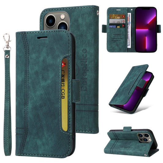 Pour iPhone 13 Pro Étui en Cuir à Double Boucle BETOPNICE (Vert)
