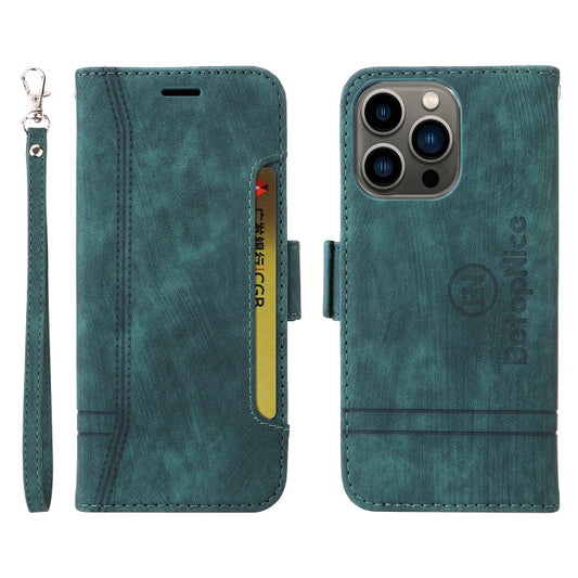 Pour iPhone 13 Pro Étui en Cuir à Double Boucle BETOPNICE (Vert)