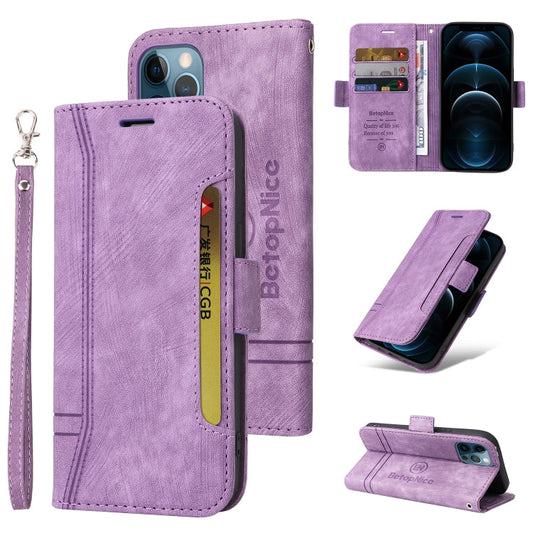 Pour iPhone 12 mini Étui de téléphone en cuir à boucle double face BETOPNICE (violet)