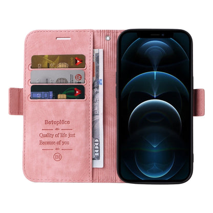 For iPhone 12 Pro Max BETOPNICE Dual-side Buckle Leather Phone Case(Pink)