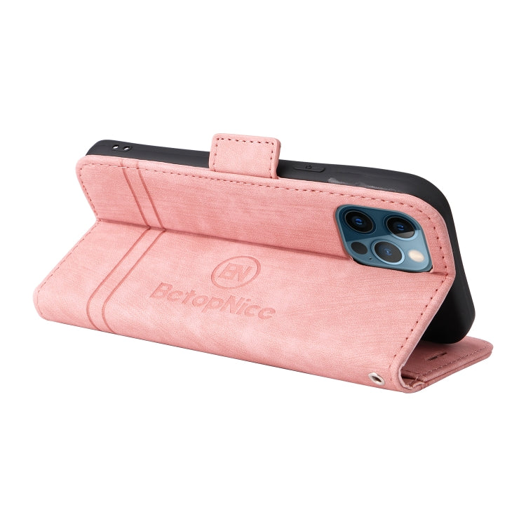 For iPhone 12 Pro Max BETOPNICE Dual-side Buckle Leather Phone Case(Pink)